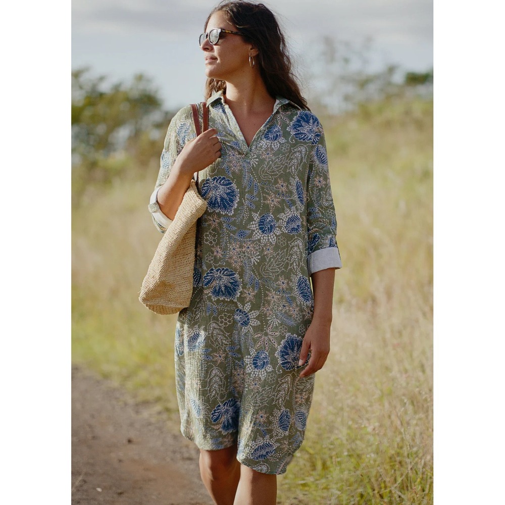 RipSkirt Hawaii La Boheme Olive Gauze Travel Tunic Dress Cover Up XXL  Floral